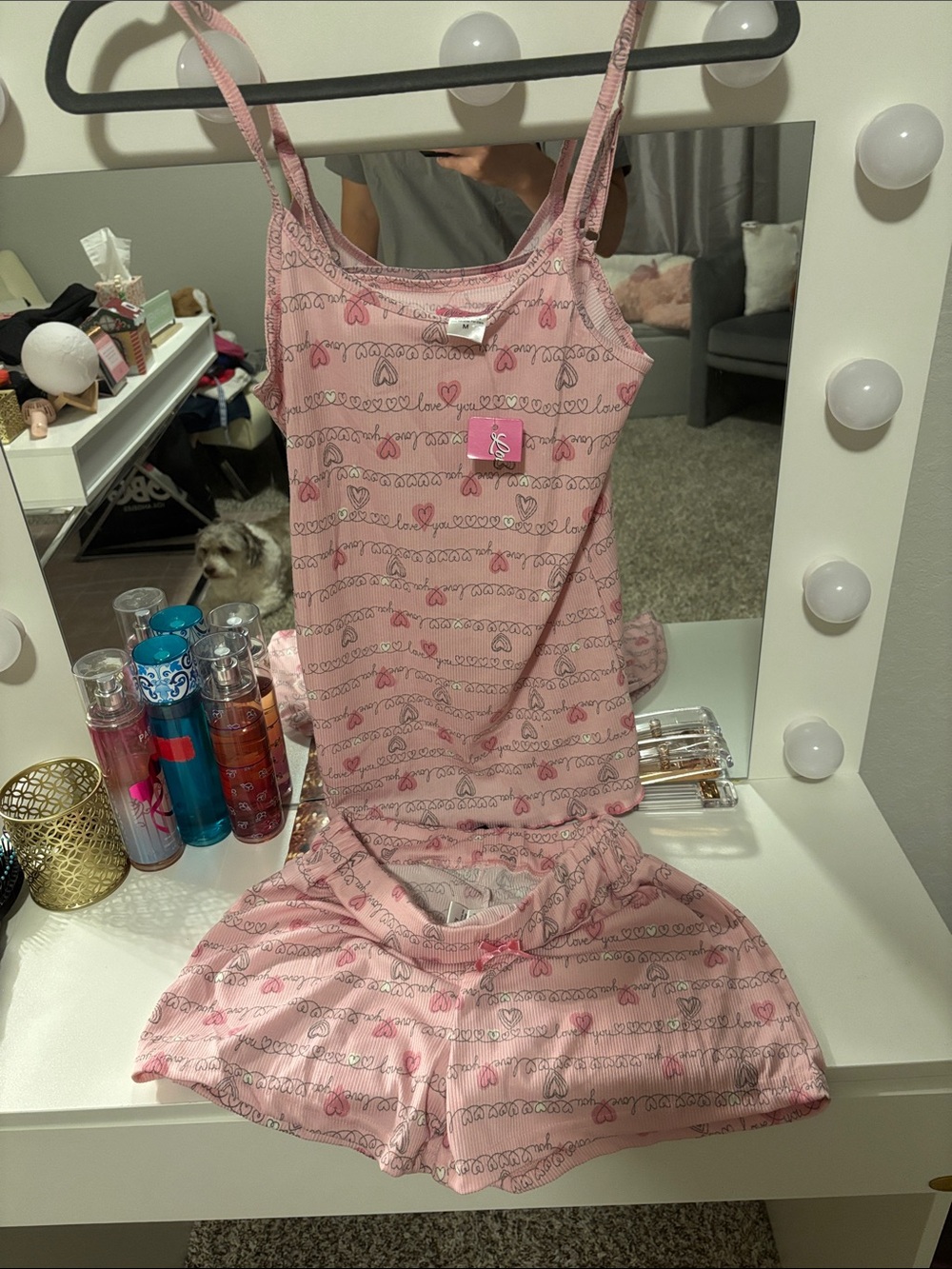 Medium Pink Heart-Print Cami & Shorts Sleep Set